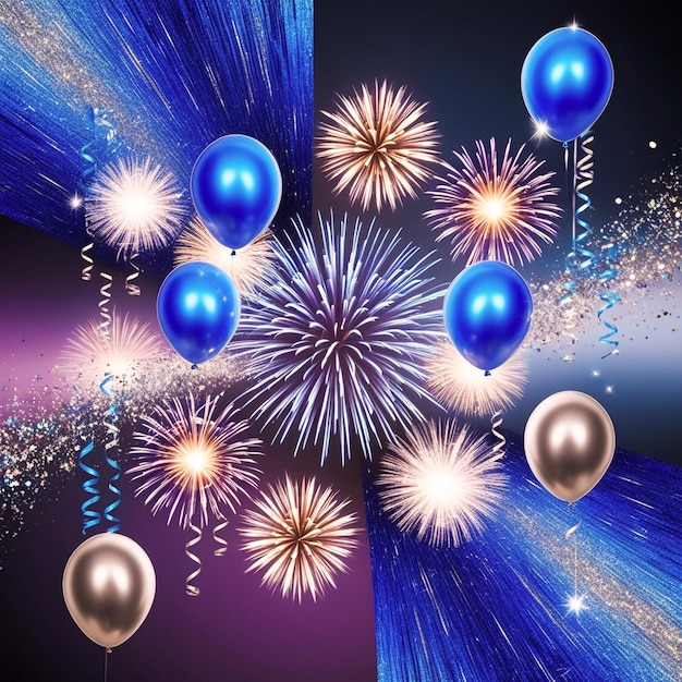 black Colorful new year fireworks with ballon wallpaper or backgroundsame copy space