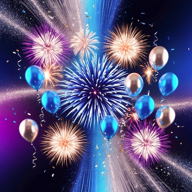 black Colorful new year fireworks with ballon wallpaper or backgroundsame copy space