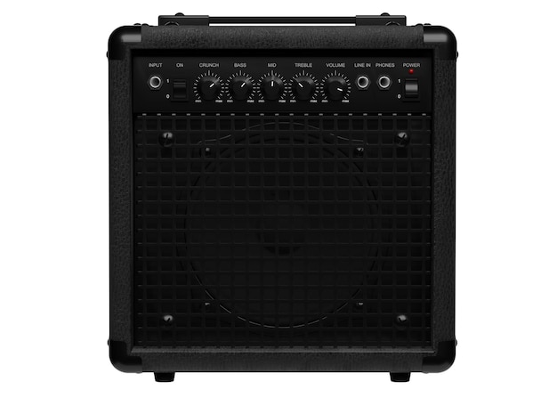 Black combo amplifier with speaker for electric guitar isolated on white background 3d illustration