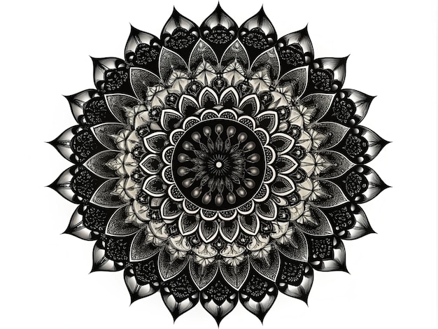 Photo black complex mandala design on a white background