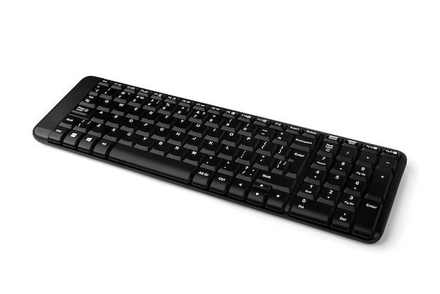 Black computer keyboard isolated on white background.