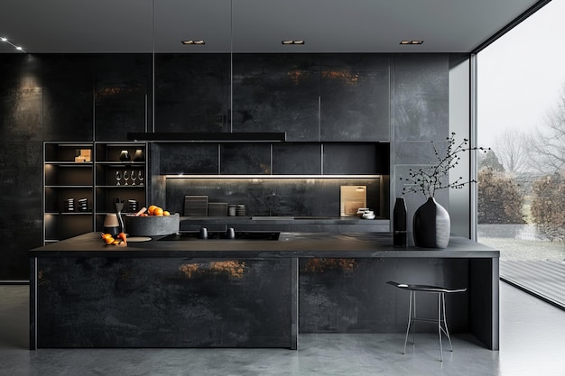 Black and concrete contemporary kitchen 3d ar 32 Job ID b2a1ee58e53e4e5e998d08173dc945b8