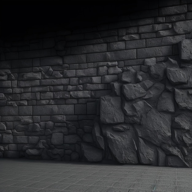 Black Concrete Wall Rough Wide Stone Texture Generative AI