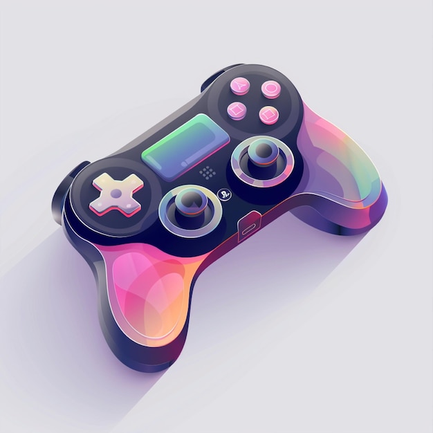 Photo a black controller with a rainbow colored button on it