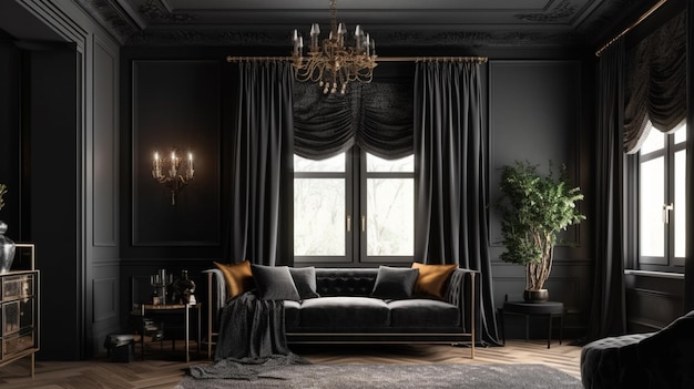 Black cornices for curtains interior design