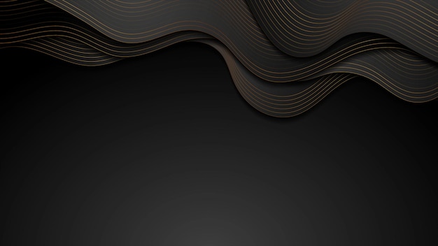 Black corporate wavy background with golden lines