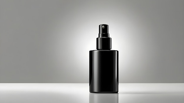 Black Cosmetic Bottle On White Surface Against Grey Background