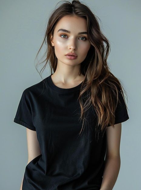 Black cotton tshirt mockup model woman in the tshirt mockup tshirt mockup details