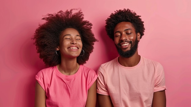 Photo a black couple on a pink background