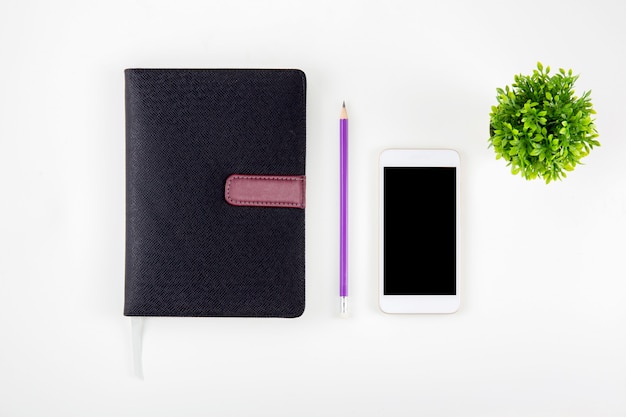 Black cover leather notebook or diary for reminder