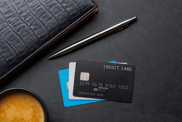 Photo black credit card on office table