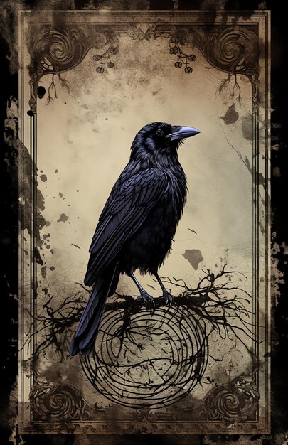 a black crow is standing on a tree branch