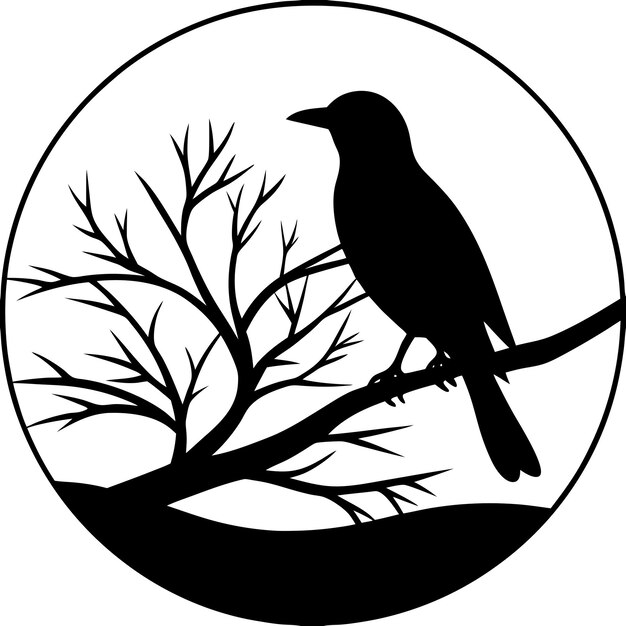 Photo a black crow sits on a tree branch