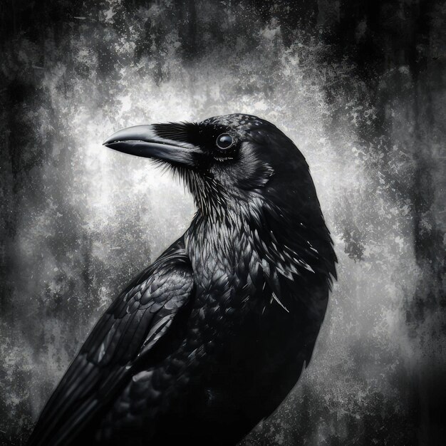 Photo a black crow with a white background and a black background with a background of stars