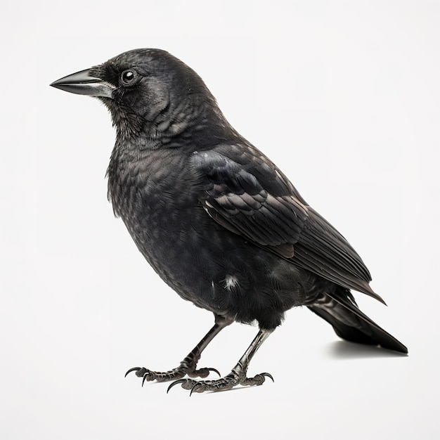 A black crow with a white background and the word crow on it.