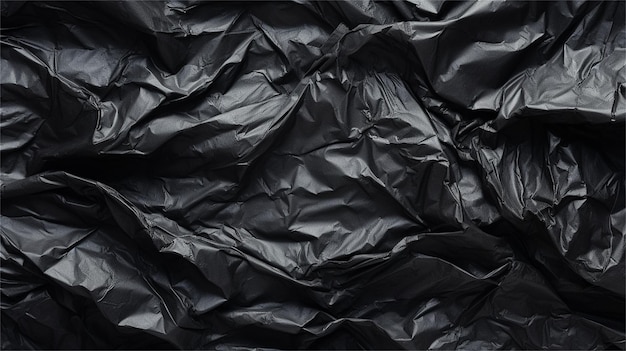 Black crumpled plastic texture Abstract background and texture for design