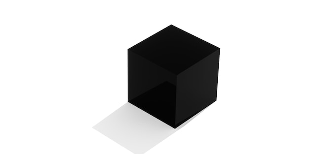 A black cube with a white background