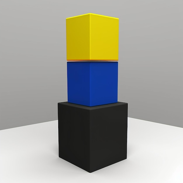 a black cube with a yellow and blue block on it