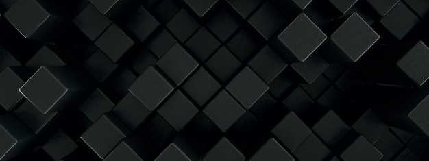 Black cubes background 3d render panoramic image