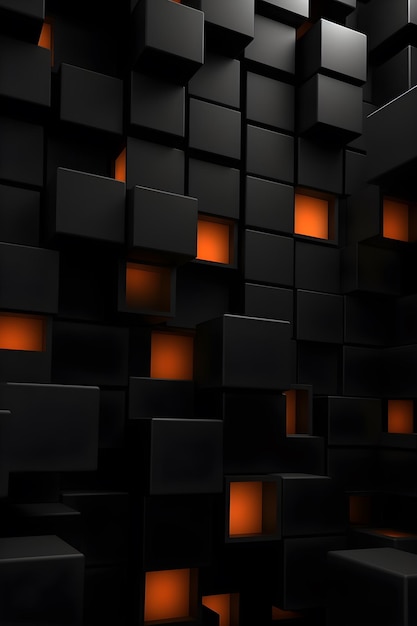 Black cubes with orange lights on a black background