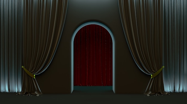 Black curtain, vip door entrance, 3d arch door