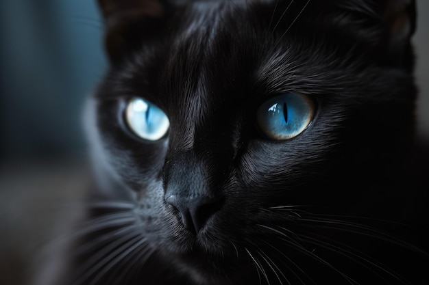 Black cute cat blue eyes Generate Ai