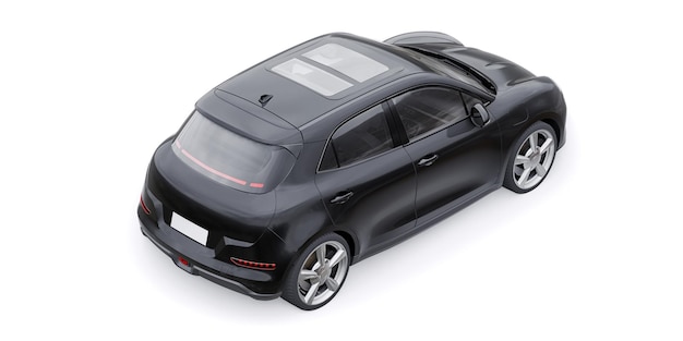 Black cute little electric hatchback car 3D illustration