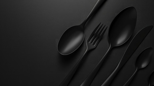 Photo black cutlery on a black background