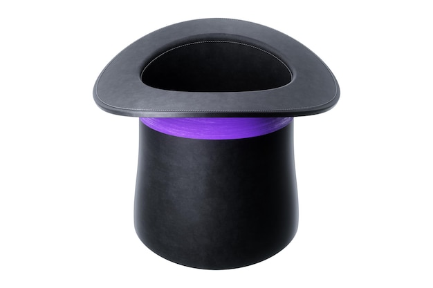 Black cylinder hat with purple stripe isolated on white background 3D rendering 3d illustration