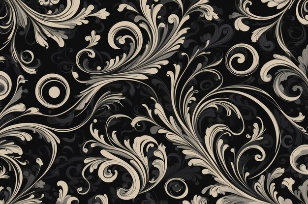 Black Decorative Wallpaper with Swirled Patterns