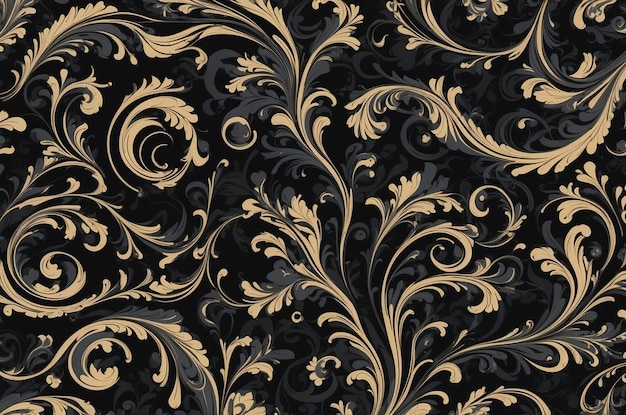 Black Decorative Wallpaper with Swirled Patterns