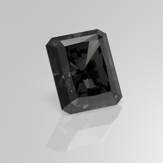 Black diamond gemstone radiant 3D render