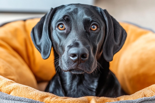 Black Dog in a Cozy Bed photo