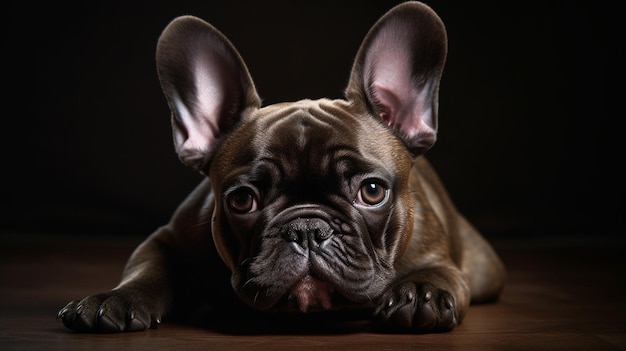 A black dog with a black background and a black background with a dog's ears.