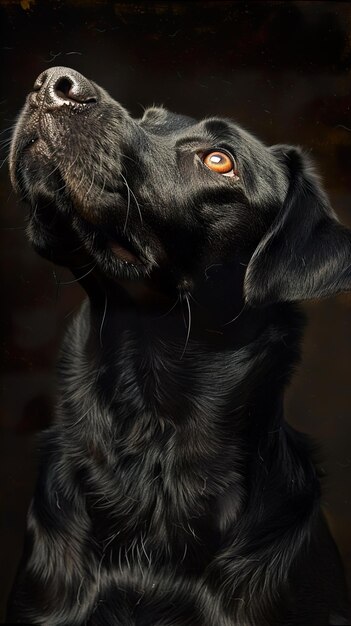 Photo a black dog with a black nose and a brown eye that says  the dog