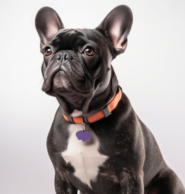 A black dog with a red collar and a tag that says " i love dogs ".