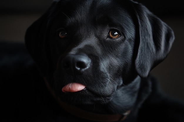 Photo black dog with tongue out photo