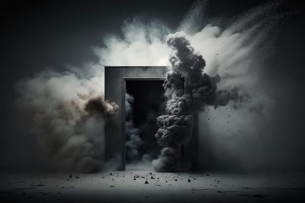 A black door with smoke coming out of it