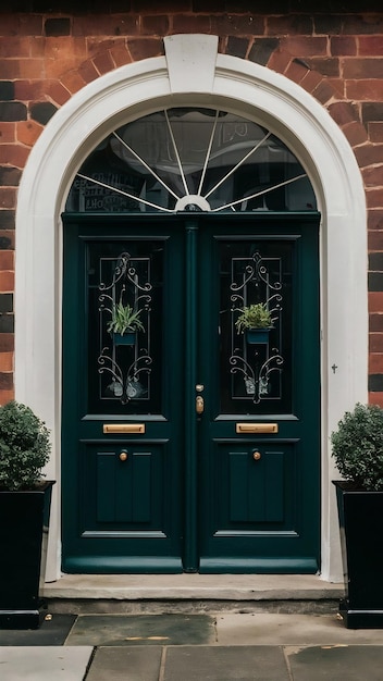 Black Double Doors with Planter