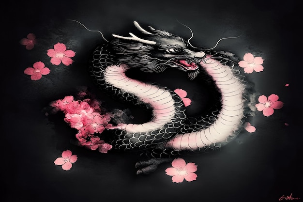 Black Dragon and Cherry Blossoms