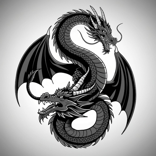 Photo a black dragon with a white background and a black and white background