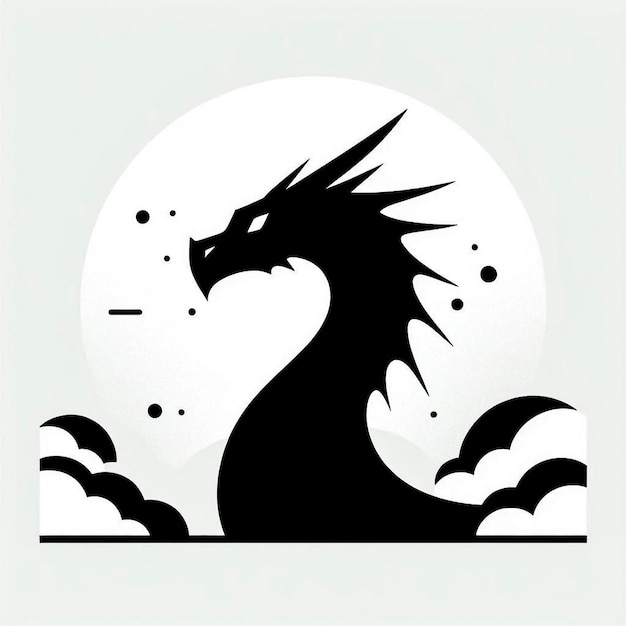 Photo a black dragon with a white background with the moon in the background