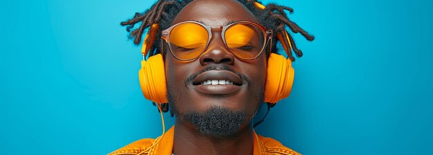 Black dude wearing headphones and dancing to music