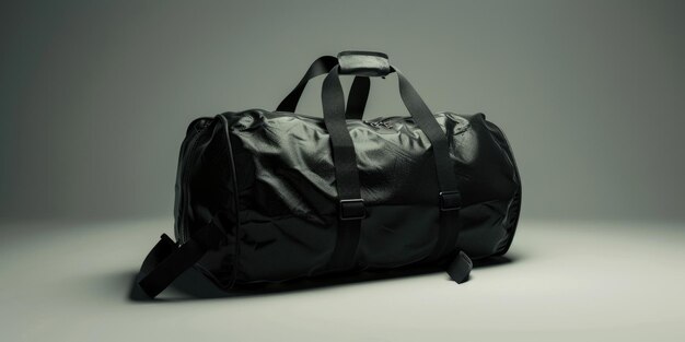 Photo a black duffel bag sits on a table awaiting its next adventure