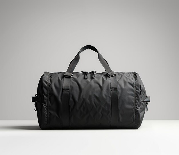 Photo black duffel bag with top handle and zipper closure travel or gym bag for men and women