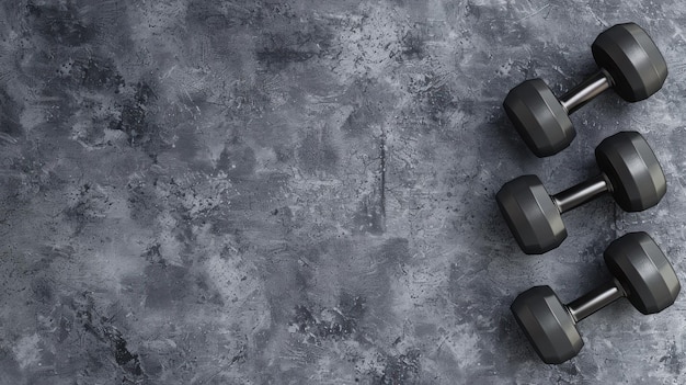 Photo black dumbbells weighing 10 kg on a gray mat on a fitness background ai generated images