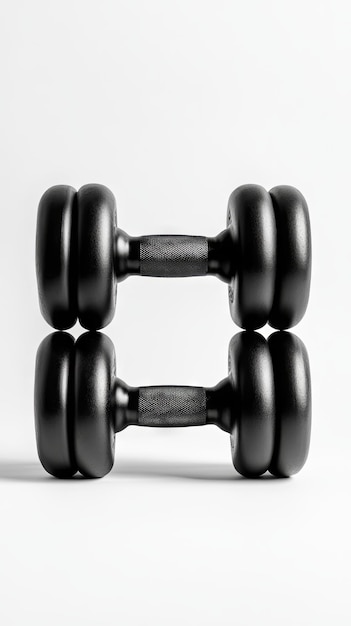 Black Dumbbells on White Background Fitness and Strength Training Equipment