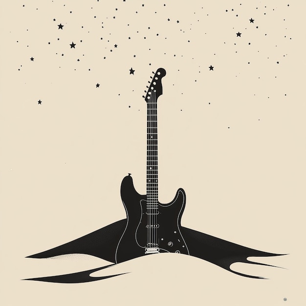 Photo black electric guitar on a brown background with stars vector illustration