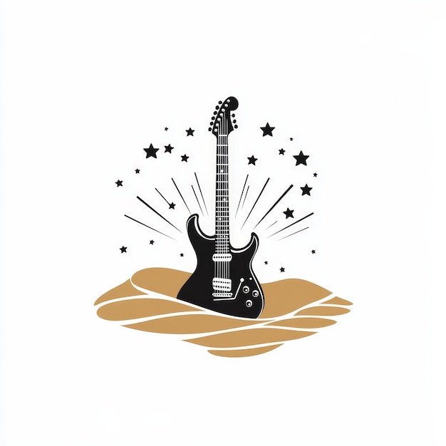 Photo black electric guitar on a white background with stars vector illustration