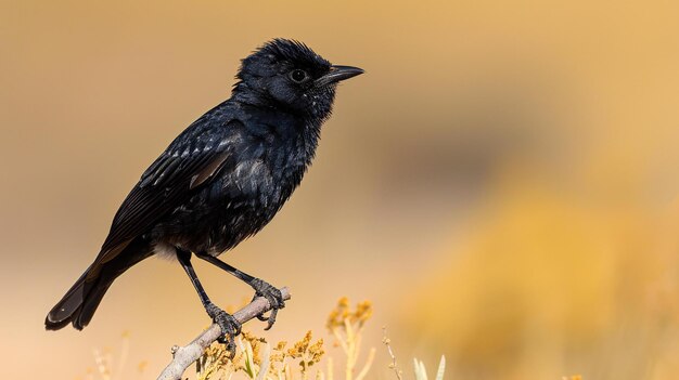 A black extractor bird perched on a branch in an arid landscape taken with a sony alpha a iii and t